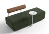 Modern bench with a brown backrest and a small round table on a white background