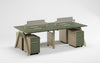 Modern office desk with green top and beige sides on a white background