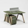Modern office desk with a green top and beige sides on a white background
