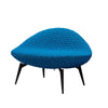Blue textured chair with black legs on a white background