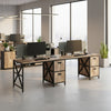 Wooden office desk with two backrests on a white background