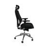 Black office chair with adjustable headrest on a white background