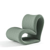 Modern green chair with wavy design on a white background
