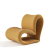 Gold-colored chair with a modern design on a white background