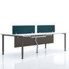 Modern office desk with two green backrests on a white background