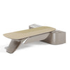 Modern ironing board with beige top and gray base on a white background