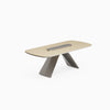 Modern coffee table with a light wooden top and gray legs on a white background