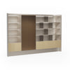 Modern wardrobe with sliding doors and shelves on a white background