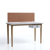 White desk with a brown backrest on a white background