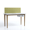 Desk with a green panel on a white background