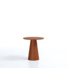 Small round wooden table on a white background
