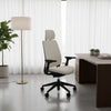 Ergonomic office chair with beige seat and backrest on a white background