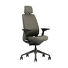 Gray office chair with headrest on a white background