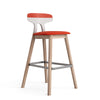 Bar stool with red seat and backrest on a white background