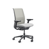 Gray office chair with mesh backrest on a white background
